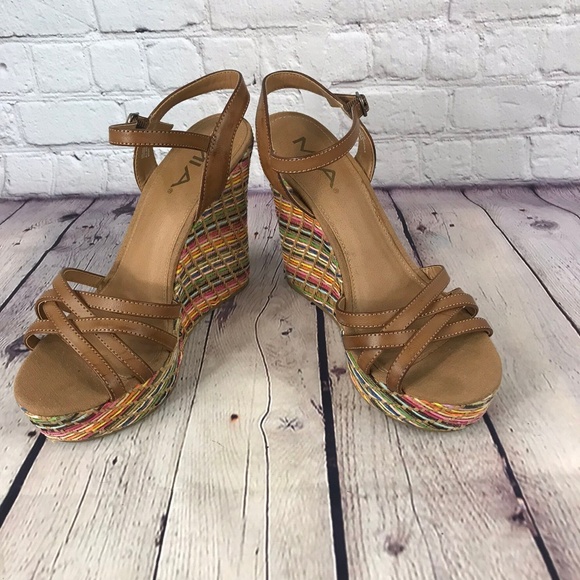 Mia Ankle Strap Multicolor Platform Wedge Size 8.5 - Picture 3 of 7
